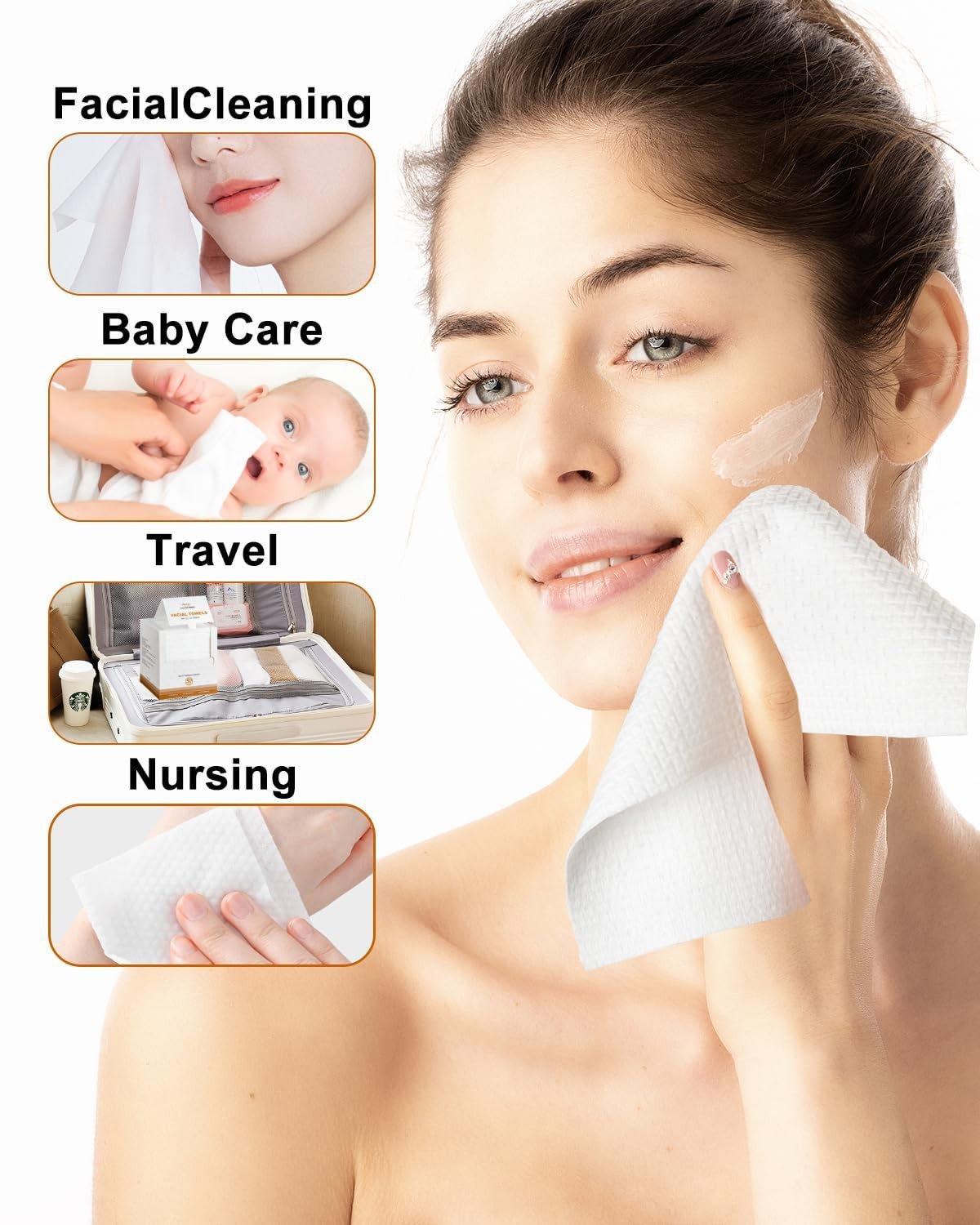 Clean Facial Towels XL, 100% Biodegradable Biobased Face Towel, Disposable Face