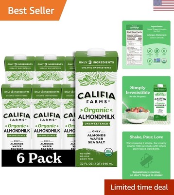 Nutritious Organic Almond Milk - 32 Oz Pack of 6, Plant-Based & Keto-Friendly