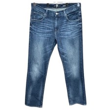 7 For All Mankind Austyn Blue Dark Wash Straight Leg Whiskered Jeans Mens Sz 34