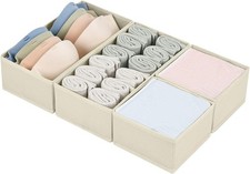 4 Pack Drawer Organizer Bins for Clothes Underwear Socks Closet Storage Beige
