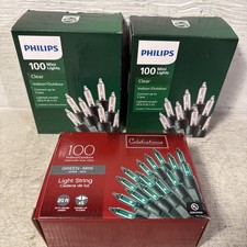 New 3 Sets Miniature Christmas Holiday Lights 2 White 1 Green 20 ft. 100 Lights