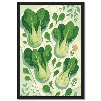 Bok Choy Framed Canvas Print Minimalist Aesthetic Cute Wall Art Decor