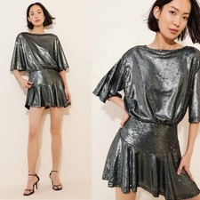 Free People Manuka Sequin Mini Silver Dress Size XS