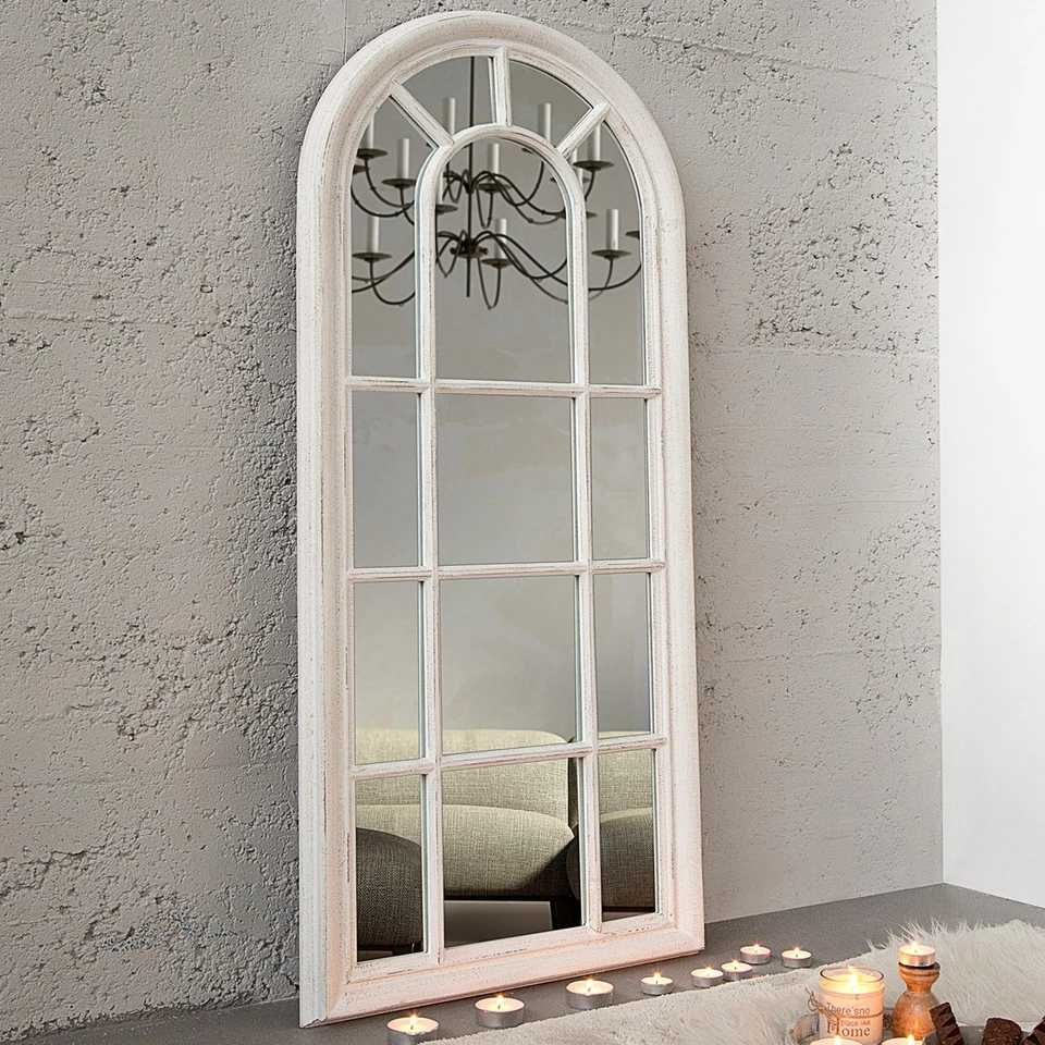 Vintage Wandspiegel Design CASTILLO weiß 140x60 cm Shabby Chic Standspiegel Holz