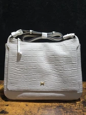 H by Halston Croco Embossed Leather Saddle Crossbody Bag Haze GREY Color NEW 