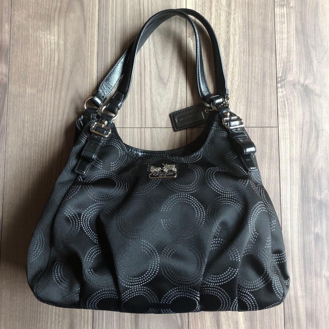 COACH Madison Maggie Op Art Shoulder Bag Black Blue Canvas Authentic Rare