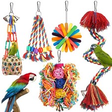 Bird Toys Rope Perch Bell Parrot Chewing Shredding Foraging Swing Cage Toys