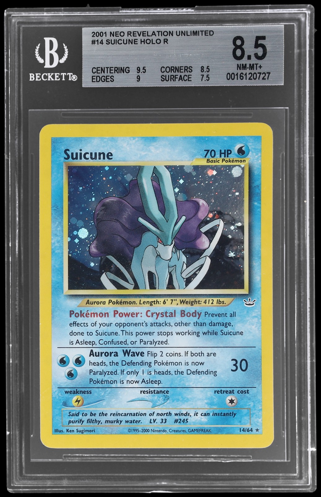 2001 Pokemon Neo Revelation Suicune #14 BGS 8.5 Holo NM-MT+