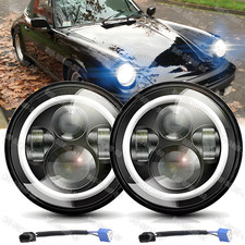 Pair For Porsche 911 912 914 924 928 944 7" Round LED Headlights Hi/Lo Beam DRL