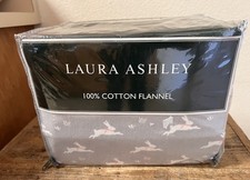 LAURA ASHLEY FLANNEL SHEET SET GRAY BUNNY HOP QUEEN SIZE 4 PIECE SET BRAND NEW