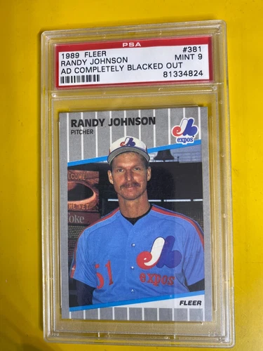 RS10707   1989 Fleer #381 Randy Johnson AD COMPLETELY BLACK OUT ROOKIE PSA 9