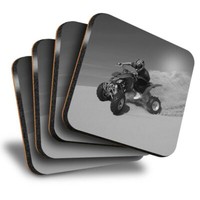 Set of 4 Square Coasters - BW - Quad Bike Desert Safari 4x4  #35439