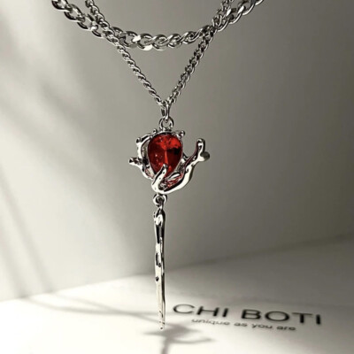 Rubin Rose Blume Halskette Anhänger 925 Sterling Silber Damen Mädchen Geschenk