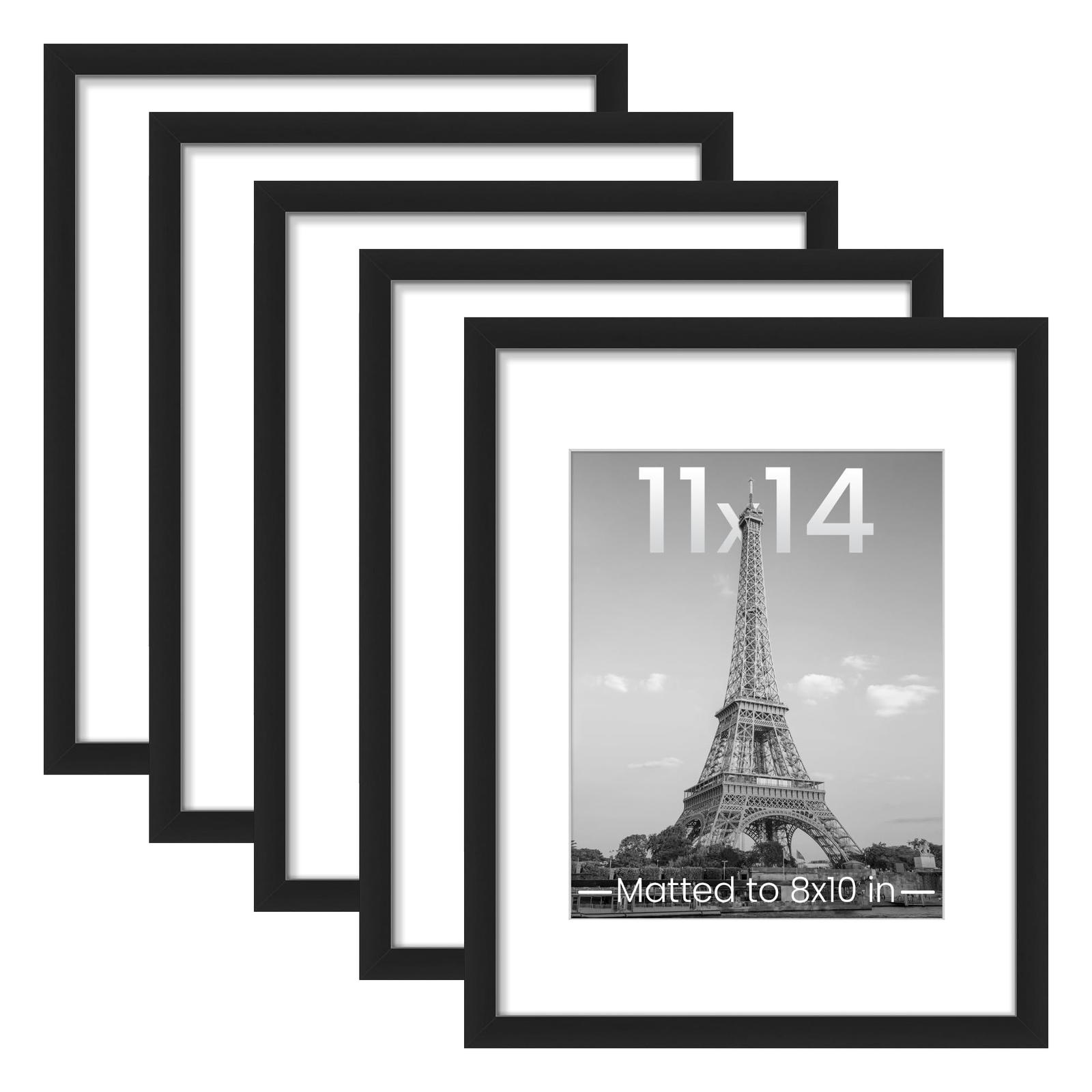 Picture Frames 11x14 Matted 8x10 Set of 5 Frames Lot Black Poster Frame Collage-image