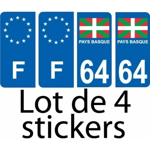 BEARN 64 Pays Basque drapeau lot de 4 sticker autocollant plaque immatriculation auto
