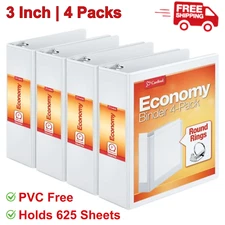 3 Ring Binder 3 Inch Presentation View White, Holds 625 Sheets 4 Pack of Binders