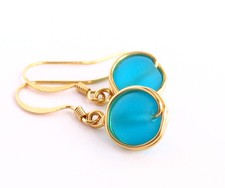 PICK COLOR 8mm sea glass wire wrapped gold / silver plate dangle earrings