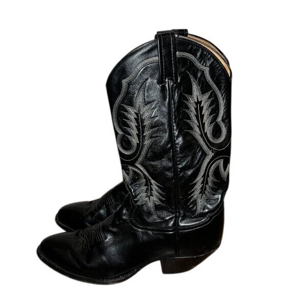 Tony Lama Mens Black Leather Western Cowboy Boots Size 10