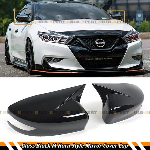 FOR 13-18 ALTIMA 13-19 SENTRA 16-21 MAXIMA M4 HORN GLOSS BLACK SIDE MIRROR COVER