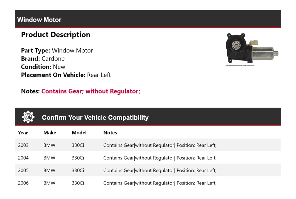 Motor ventana trasera izquierda cardone 2004 2005 bmw 330ci 2003-2006 Foto 2 de 4