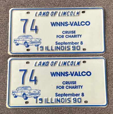 NICE PAIR 1990 WNNS VALCO CRUISE CHARITY Illinois Special event license plate