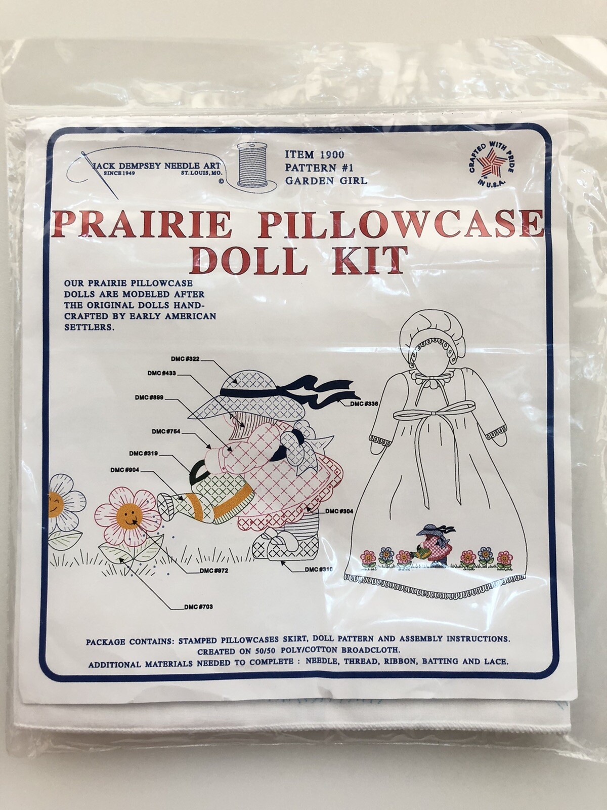 Vintage Prairie Pillowcase Doll Kit Garden Girl Jack Dempsey 1 Needle