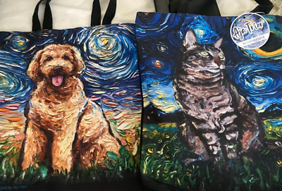 Lot of two new 15 x16  Lumagallerie Golden Doodle / Cat Tote Bags by Aja Trier