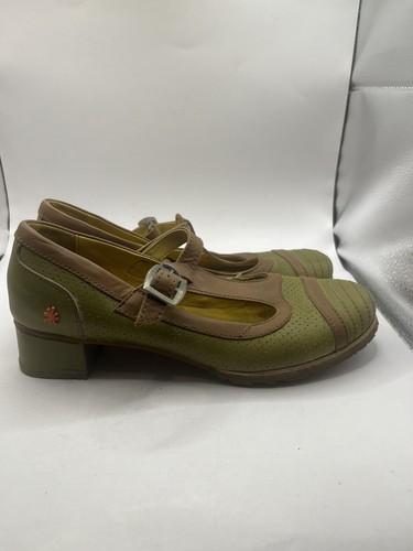 Ara Womens Shoe Size 8 Green Leather T Bar Shoes Buckle Close Retro Rockabilly - Picture 4 of 11