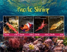 Tuvalu 2018 - Pacific Shrimp, Ocean Life Fish - Sheet of 4 stamps - MNH