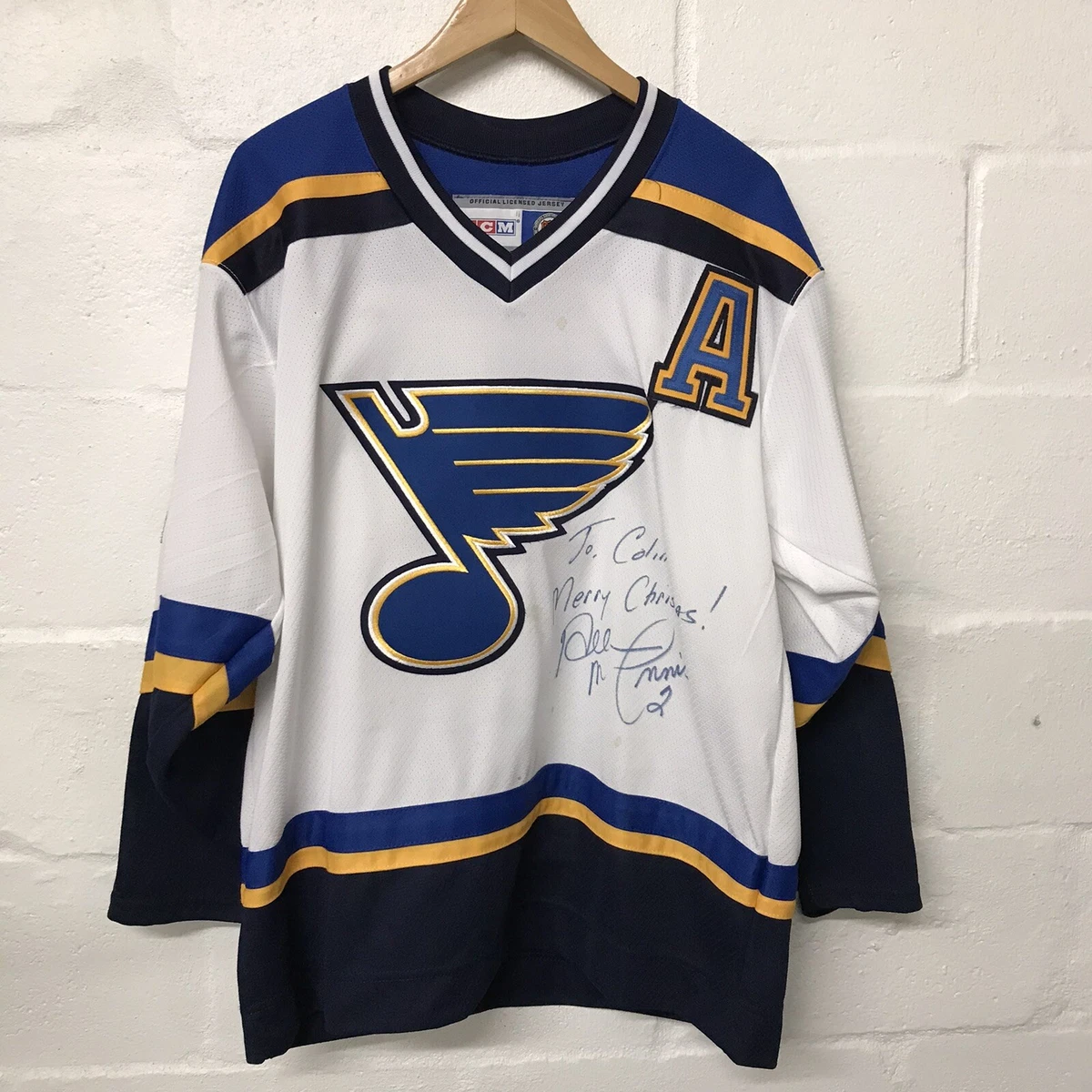 Al MacInnis St Louis Blues Autographed CCM Away Jersey with Inscription  Size M