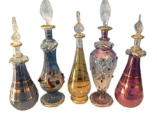 Egyptian  Empty Mouth Blown Perfume Bottles (Set of 5) by Kemet Art  (6 Inches)