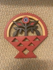 Vintage farmhouse kitchen Flowers In Basket Cast Iron Trivet wall Cottage decor