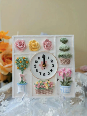 Handmade Aromatherapy Gypsum Flower Wall Clock Hand Paint Plaster Clocks Gift