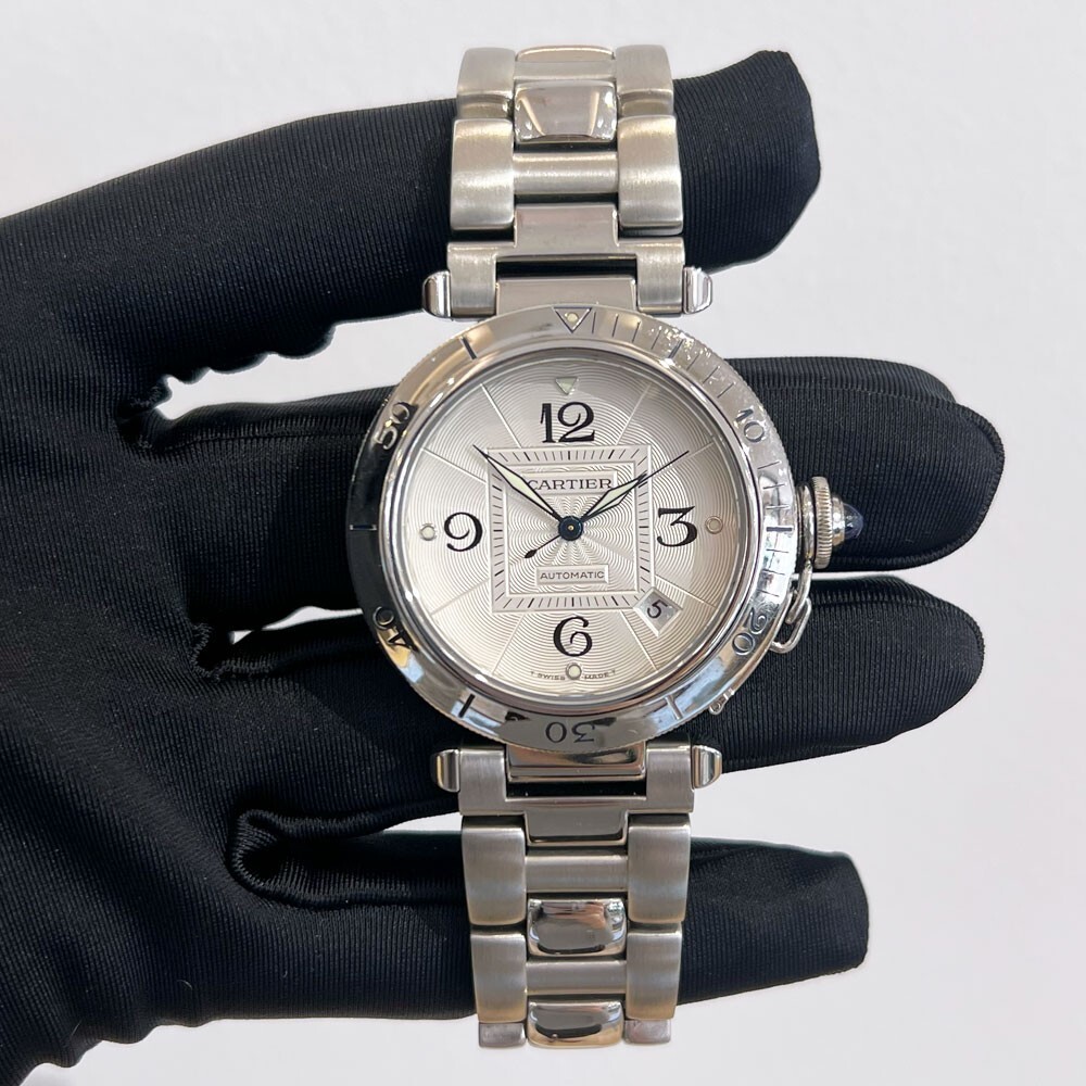 Cartier Pasha 2378 Stainless Steel 38mm Silver Guilloche Dial