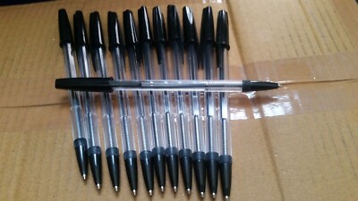 12 x schwarze mittlere Kugelschreiber Biro Stifte bequeme untere Griffkappe glatte Schrift