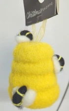 Felt Beehive Ornament Needle Felt Felted Plush Bees 3.75" Tall NWT
