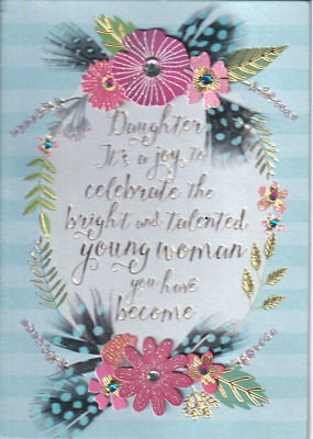 PAPYRUS GRADUATION CARD NIP MSRP $8.95 DAUGHTER W/FEATHERS CARD (L2)