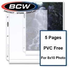 5 BCW Photo Pages For 8x10 Prints Archival Quality For 3 Rings Binders Albums
