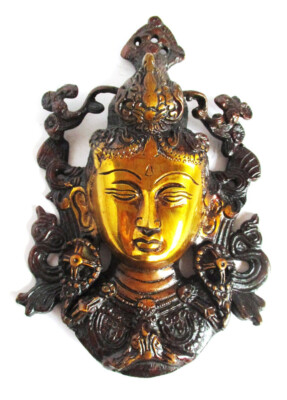 TARA Maske Messing Wanddekoration Wandplatte H=20 cm Brass Tara Devi Kopf Deko