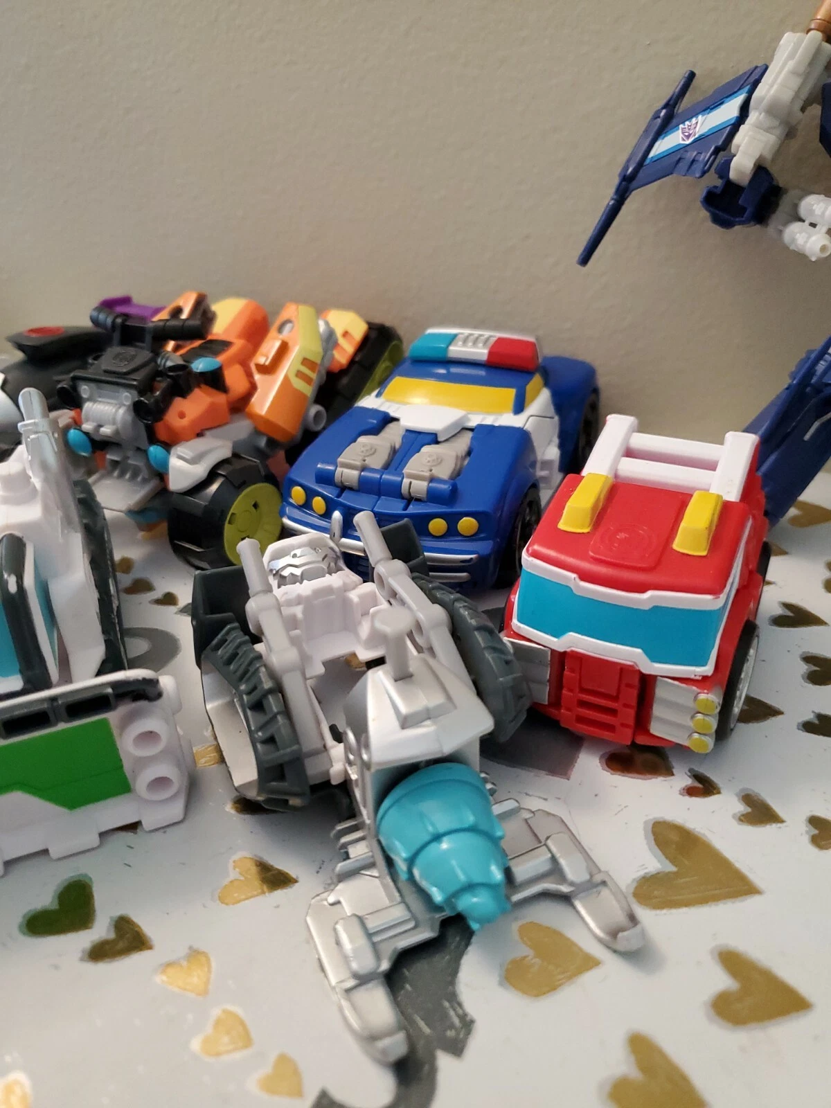  fun transformers lote de 8 snowplow avião carro de polícia atv exército 