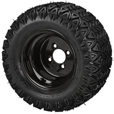 (4) Golf Cart 20x10-10 Black Trail A/T Tires on 10x7 Flat Black Steel Wheels