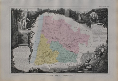 Carte Géographique Ancienne De L'Allier (1869) - Gravure Originale Levasseur - XIXème Siècle - Décoration Vintage