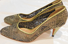 Maud Frizon Paris Size 7 US 37.5 Euro Metallic Gold Leather Mesh 1980 Shoe Italy