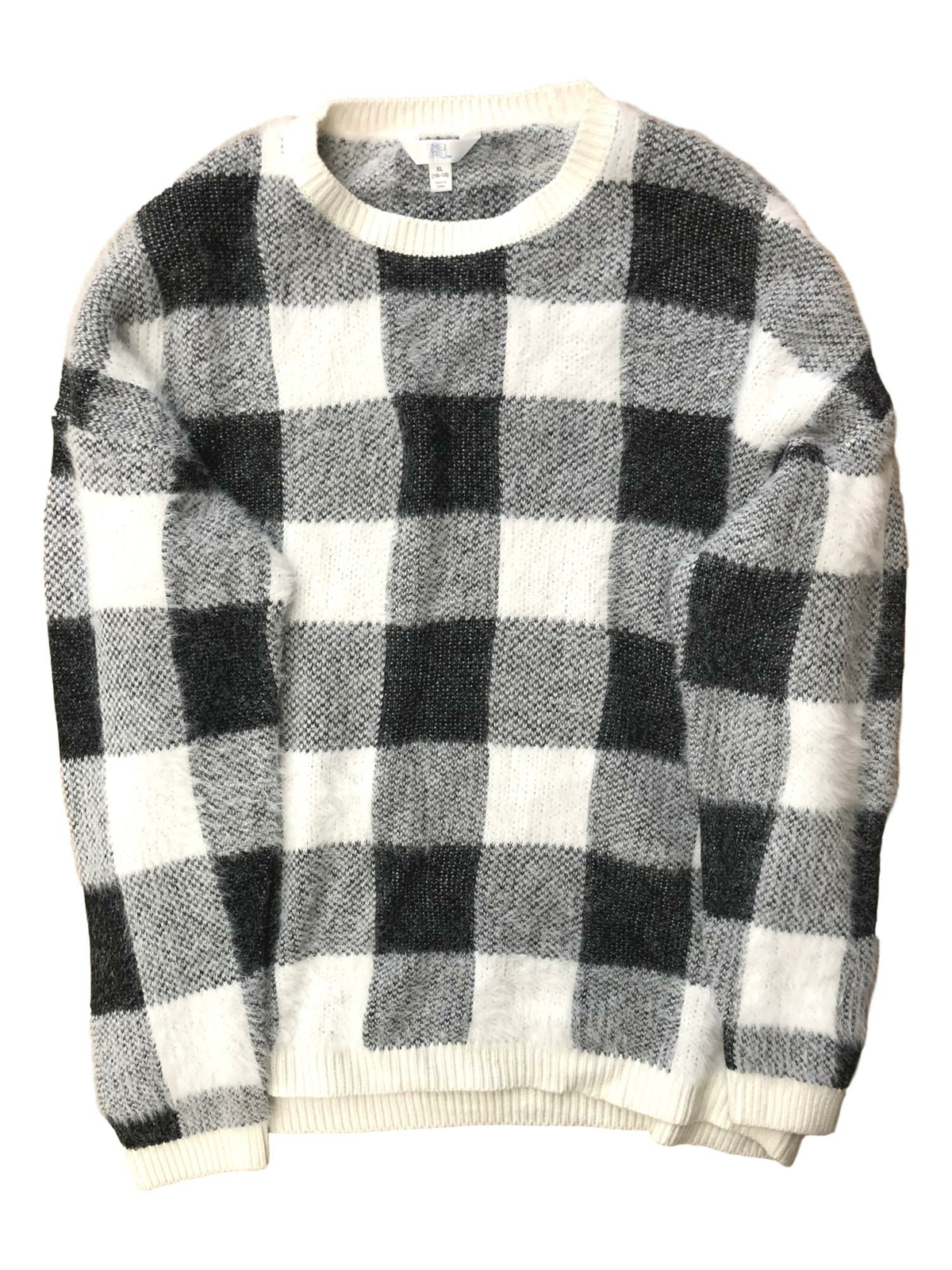 Womens Fuzzy Black u0026 White Check Pull-Over Sweater XL (16-18) 763236665763  | eBay