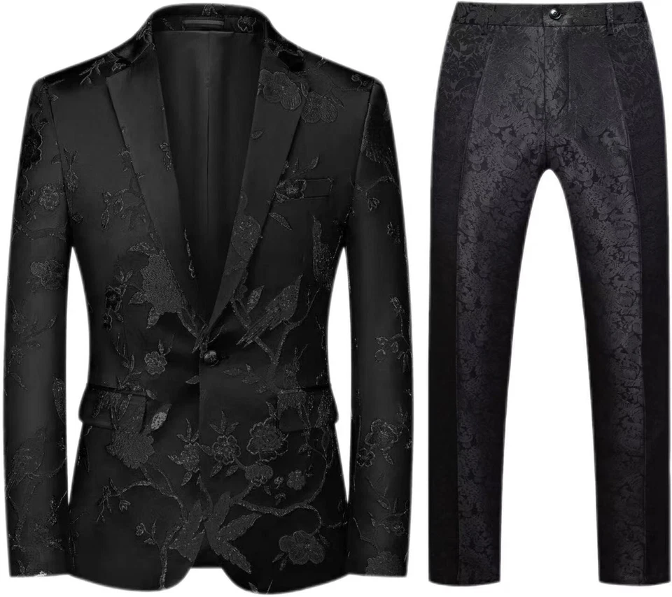 Conjunto de trajes de hombre con estampado de cachemira formal esmoquin muesca solapa chaqueta pantalones florales novio Foto 2 de 4
