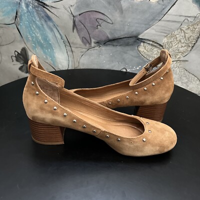 Montana Artisan Crafted Block Heels Sz 9M Brown Suede Studs Ankle Strap Comfort