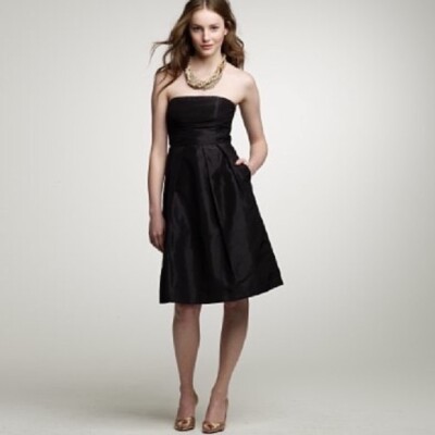 NWT J CREW Black Silk Taffeta Pleated Strapless A-Line Cocktail Dress Sz 6P