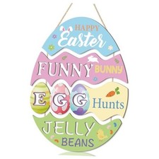 Happy Easter Wall Decor, Colorful Easter Eggs Wood Sign for Front Happy easter