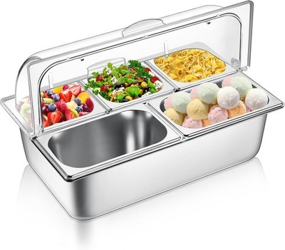 Food Serving Display Container 5 Pans Stainless Steel Salad Bar Buffet Station