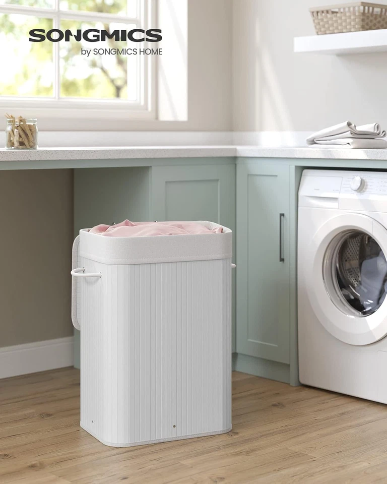 Cesta Portabiancheria Con Coperchio, 72 L, Cesto Porta Biancheria in Bambù, Pieg - Immagine 2 di 4